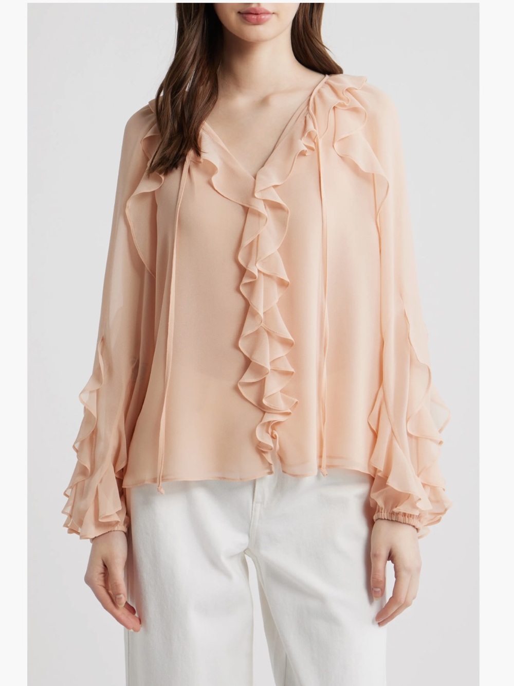 🧁 KOBI HALPERIN Kaytya Ruffle Top Women's Ruffle V-Neck Blouse - Blush